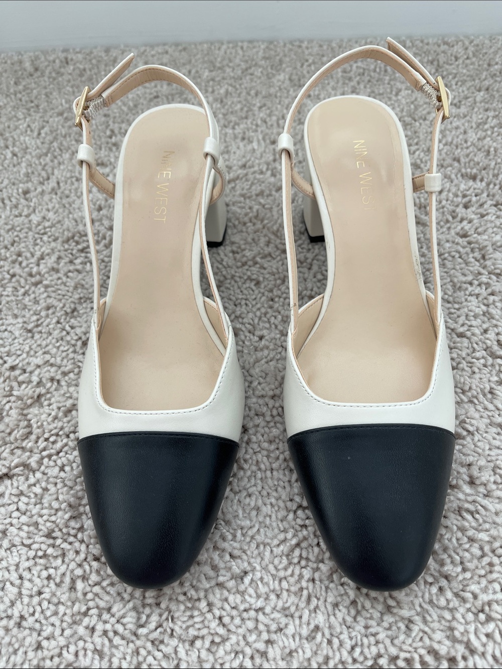 Nine West Black and White Slingback Block Heel Pumps